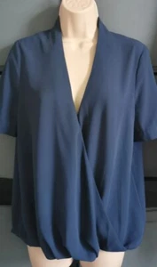 Hush Top Bluse Anlass Büro marine Wickel Kurzarm V-Ausschnitt Chiffon UK 10 - Bild 1 von 7