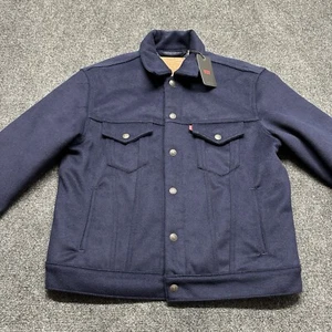 Levis Trucker Jacket Mens Small Navy Blue Wool Blend Lined Snap Button Casual - Picture 1 of 13