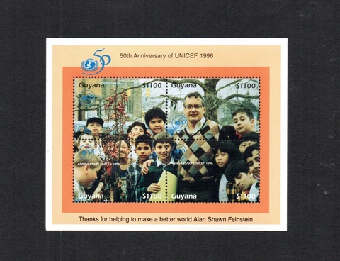GUYANA.  1996 SOUVENIR SHEET.  50TH ANNIVERSARY OF UNICEF.  MNH, OG Cover