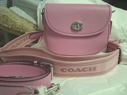Borsa a tracolla Coach Salice Pelle Ciottolata Sella Rosa Vivace Nuova