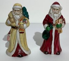 Set of 2 Porcelain Santa Claus Christmas Bells Red & Yellow with Toys