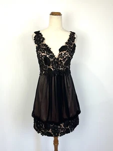 Jovani Womens Mini Dress 8 Nude Black Beaded Floral Overlay Silk Formal Wedding - Foto 1 di 12