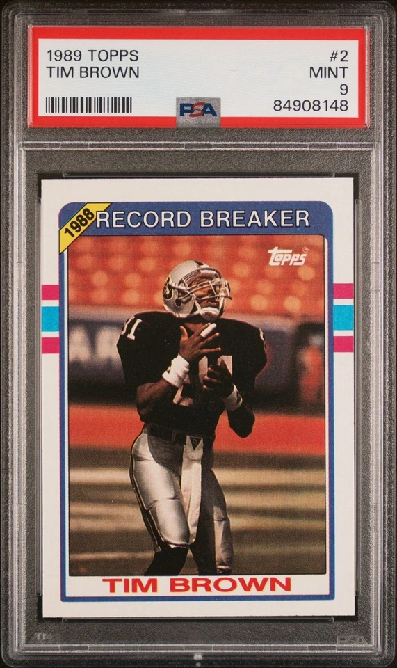 1989 Tim Brown Topps Record Breaker #2 HOF PSA 9  - Image 1 of 3