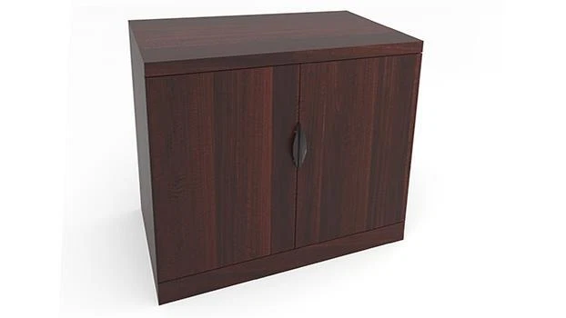 Gabinete de almacenamiento de puerta de madera laminada 29-1/2" H por fuente de oficina, caoba Foto 1 de 3