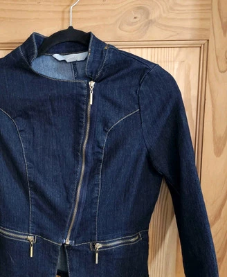 Chaqueta de motociclista Nicki Minaj Peplum Hip Hop para mujer talla S lavado índigo cremalleras  Foto 1 de 4