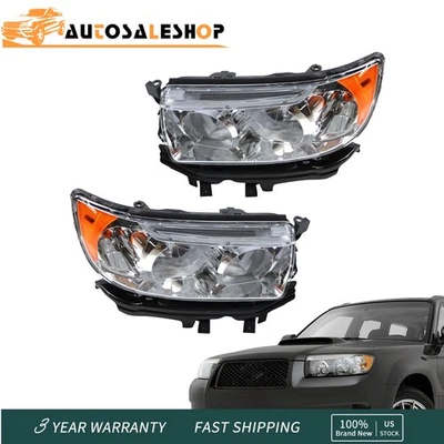 Pair For 2006-2008 Subaru Forester Headlights Headlamps Driver & Passenger Side - Image 1 of 4