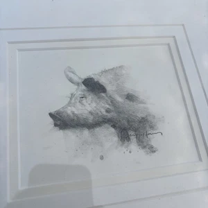 Vintage 1995 Bleistiftskizze Bauernhof Schwein Schwein signiert vom Künstler gerahmt - Bild 1 von 10