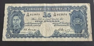 LAST PREFIX Commonwealth of Australia Five Pounds Bank Note - COOMBS WATT circ - Picture 1 of 7