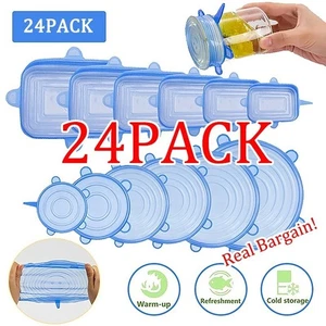 6/12/24pcs Silicone Stretch Lid Reusable Airtight Food Cover for Kitchen Storage - Picture 1 of 9