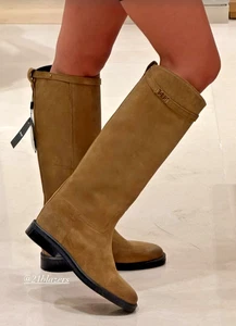 MASSIMO DUTTI NUOVO CON ETICHETTE 2025. STIVALI DA EQUITAZIONE IN PELLE DI CAMMELLO SPACCATA SCAMOSCIATA. 1000/650 - Foto 1 di 8