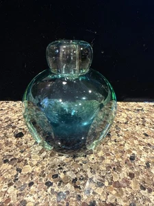 Jarrón botella geoda de vidrio arte facetado Sommerso vintage con marca de Murano azul verde - Imagen 1 de 17