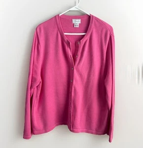 Foxcroft Pink Cotton Cardigan Sweater 1X Mother Of Pearl Button Classic - Picture 1 of 8