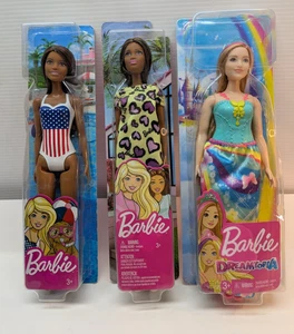 LOT OF 3 Barbie USA Flag Beach Olympics Stars & Stripes Summer Dress NOS NIB - Picture 1 of 5