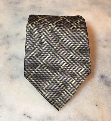 Corbata Nicky Milano 100 % seda pata de gallo azul marrón hecha a mano en Italia Foto 1 de 4