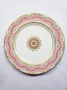 12er Set Minton Tiffany & Co. Perlen & erhabenes Gold Pompadour rosa Teller - Bild 1 von 5