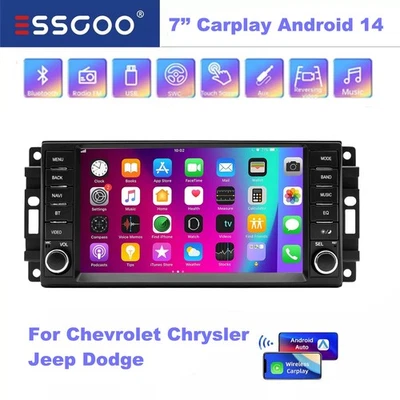 4+64G 7''Android14 Car Stereo Radio GPS NAVI Head Unit For Dodge Jeep Chrysler - Image 1 of 4