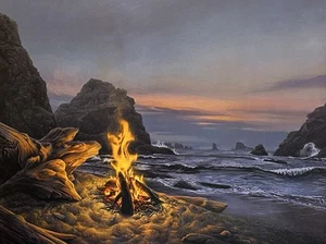 Litografía numerada firmada por Stephen Lyman Beach Bonfire 5381/6500 edición limitada - Imagen 1 de 7