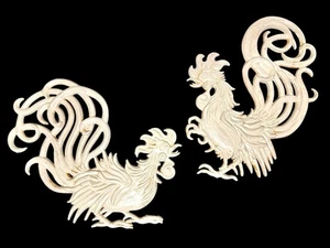 Vermay USA Vintage 1960's Cast Metal Fighting Roosters Set White Gold Wall Decor - Picture 1 of 17
