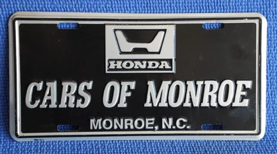 HONDA. Etiqueta de matrícula de concesionario Cars of Monroe*****Monroe, Carolina del Norte de colección Foto 1 de 4