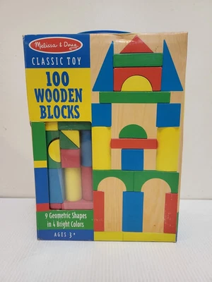 Melissa & Doug Toy Wooden Building Blocks - 100pc 9 Geometric Shapes ~ BRAND NEW - Image 1 of 2