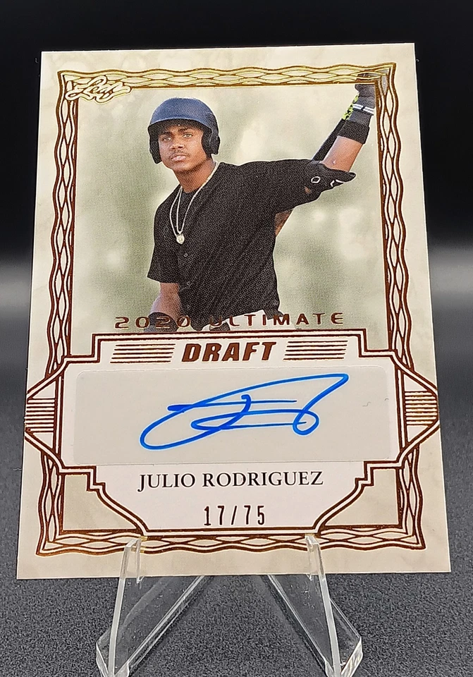 Julio Rodriguez RC Auto 2020 Leaf  Ultimate Draft  Gold Autograph  /75 - Image 1 of 2