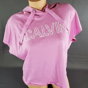 Calvin Klein Hoodie Womens Large Activewear Short Sleeve Gym Sweatshirt Pink - Picture 1 of 9