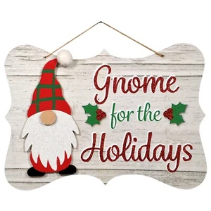 Gnome for the Holidays Christmas Door Wall Window Decor Hanging Wood 8 x 11.75 - Picture 1 of 6