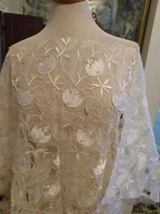 38"x28" + PIECES ORGANZA PEARL & SEQUIN OFF WHITE SPOSABELLA LACE TO TRIM DRESS - Picture 1 of 15