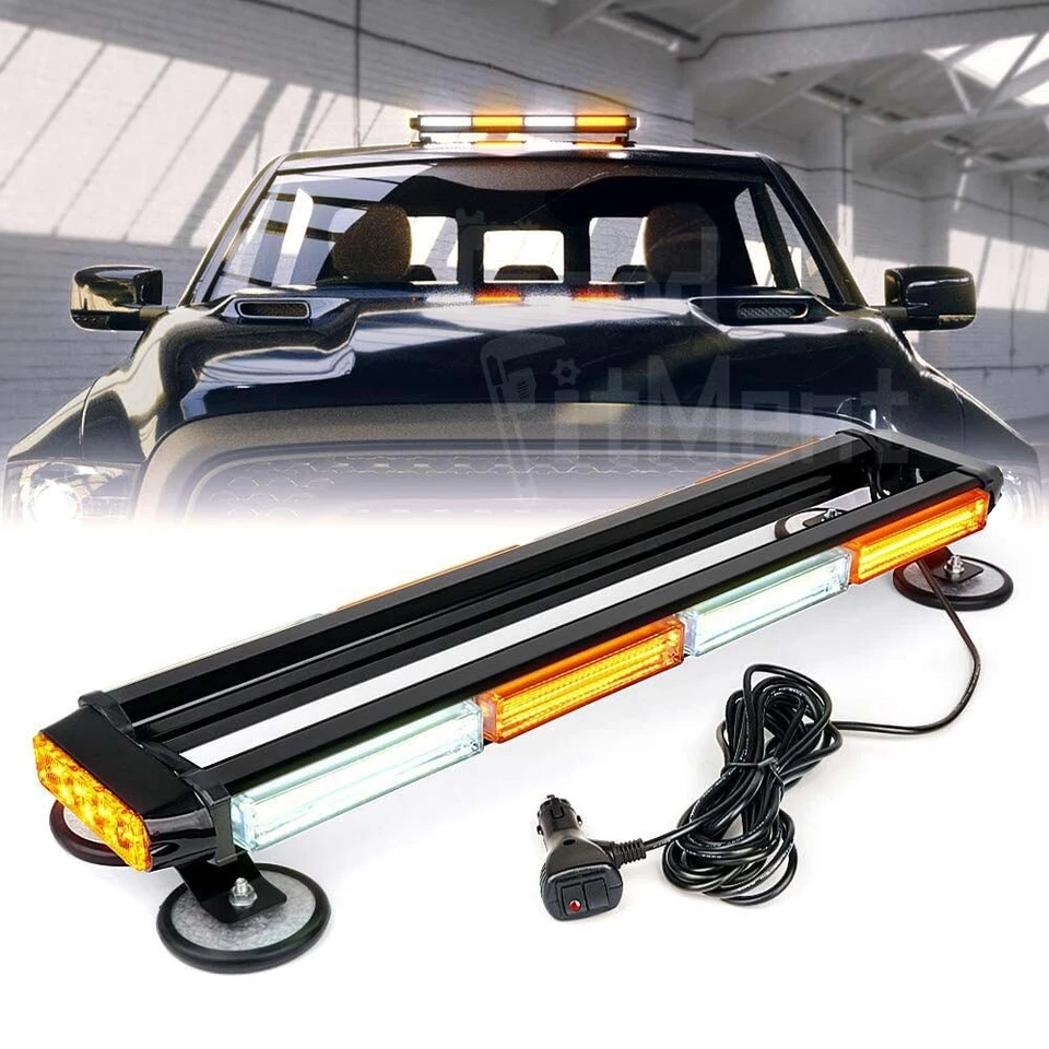 LED Amber White Rooftop Emergency Strobe Light Bar Warning Light Traffic Advisor - Image 1 of 4