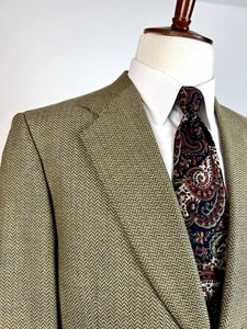 VTG Monsieur Givenchy Silk & Wool Golden Chevron Weave Blazer Sport Coat 41L USA - Picture 1 of 14