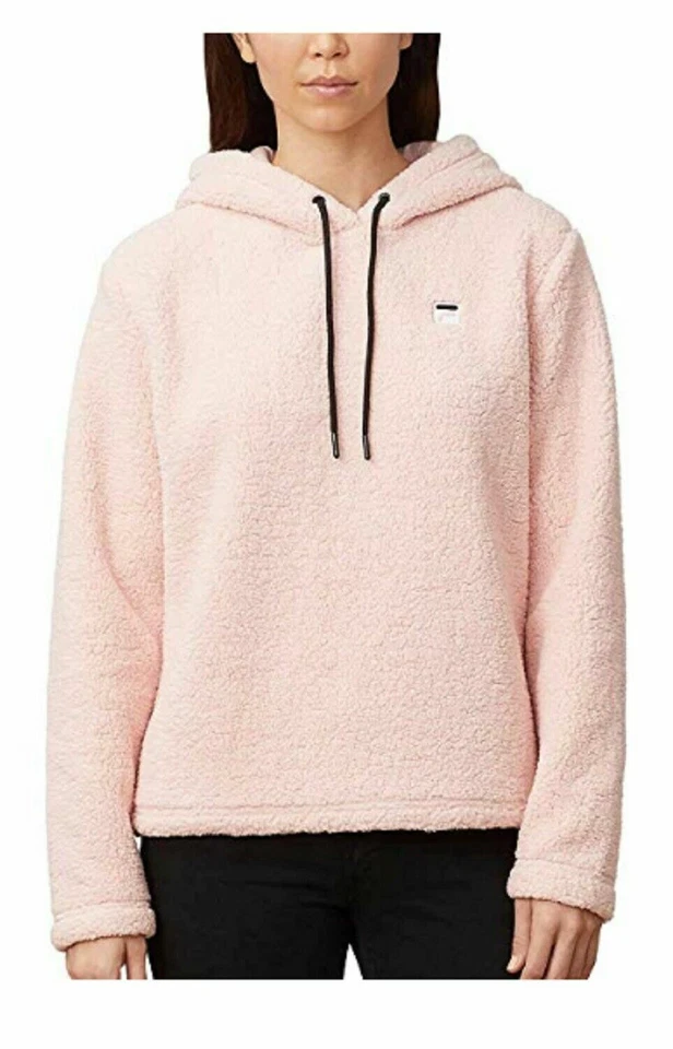 FILA Women's Sherpa Hoodie Sweatshirt Pink Josephine Crop Polyester Size M