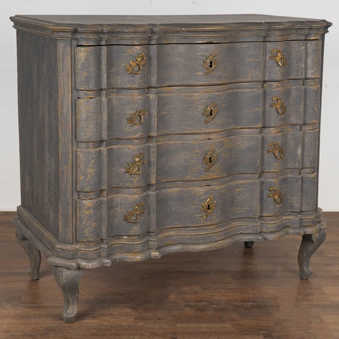 Rococo Gray Painted Large Oak Chest of Four Drawers, Denmark Circa 1780-1800 Cover