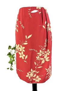 Judith Hart Skirt size 12 Coral Tan Floral Tropical Faux Wrap Pencil Knee Hawaii - Picture 1 of 14