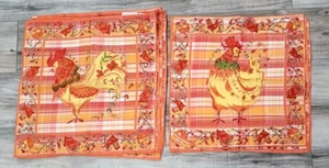 NWOT - Set of 12 - April Cornell Orange Rooster Chicken Floral Cotton Napkins - Picture 1 of 5