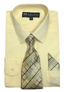 Men's Cotton Blend Dress Shirt with Tie and Handkerchief 22 different colors 21B