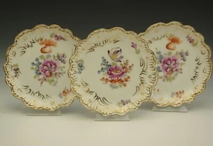 JUEGO DE 3 PLATOS LIMOGES FLORES DE DRESDE DECORACIÓN DORADA CHARLES MARTIN C.1900 - Imagen 1 de 9
