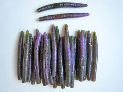 DOLITTLE & FISHMORE 50 pk 3" Senko Style - WATERMELON PURPLE FLAKE SWIRL - Soft Plastic Worms SCENT