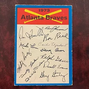 1973 O-Pee-Chee OPC Set ATLANTA BRAVES BLUE TEAM CHECKLIST CARD NON MARCATA - EX++ - Foto 1 di 2