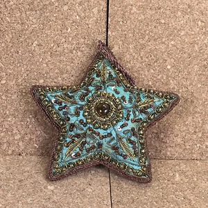 Beaded Star Ornament Teal Copper Silk Plush Hand Made - Picture 1 of 4