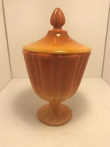 L. E. Smith Glass Bittersweet Orange Opaque Amberina Pedestal Compote with lid - Picture 1 of 5