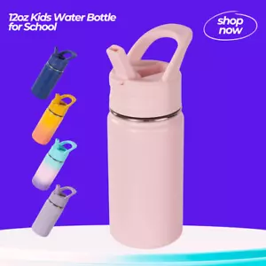 12oz Kids Insulated Stainless Steel Water Bottle with Straw, Pink - Picture 1 of 6