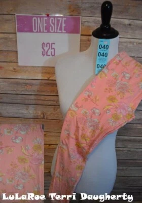 LuLaRoe One Size Pastel Blue & Green Flora on Pink New w/ Tags - Image 1 of 4