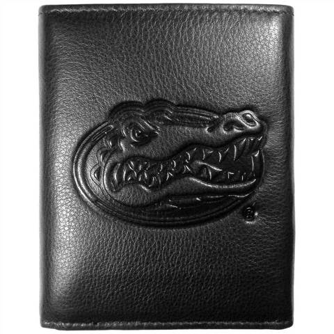 Florida Gators Tri-Fold Leather Wallet Embossed Black NCAA College Sports Team Cover