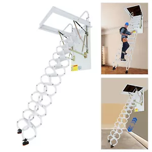 12 Steps Attic Ladder, Wall-Mounted Folding Stairs,Pull Down Attic Stairs - Picture 1 of 18
