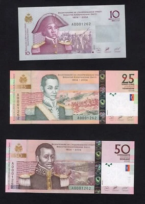 HAITI  SET 10-500  GOURDES 2004 MATCHING NUMBERS  PICK # 272-277  UNC. - Image 1 of 4