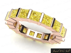 Genuine 2.90 Ct Princess Yellow Diamond Bar Eternity Band Ring 14k Rose Gold I1 - Picture 1 of 3