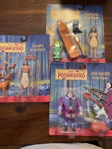 3 Vintage 1995 Disney Pocahontas Mattel Action Figures Kocoum Pocahontas Sealed