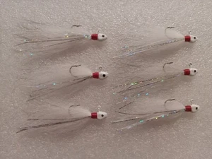 Smoo's Custom Jigs (6) 1/32 Oz. Arctic Fox Hair Jigs Grayish White.  *443 - Picture 1 of 1