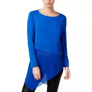 Bar Iii Women's XS Layered Mixed-Media Top in Lazulite Blue Retail $49.50 - Picture 1 of 3