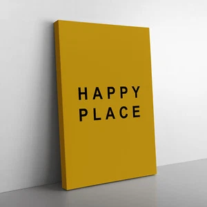 Happy Place Mustard Typography Canvas Wall Art Print Framed Picture Home Decor - Picture 1 of 6